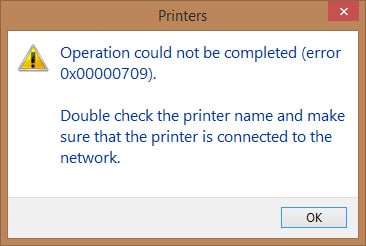 0x00000709 printer error