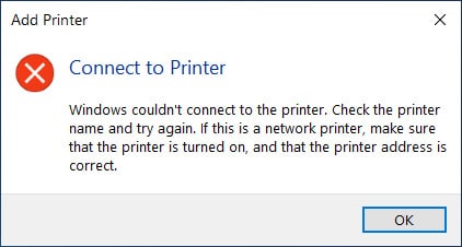 Connect to printer error Windows 10